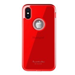   HUSĂ! - Protector de telefon din plastic WK GINSTONE (rezistență medie la impact, spate din sticlă, strass, decupaj logo) RED Apple iPhone X 5.8, Apple iPhone XS 5.8