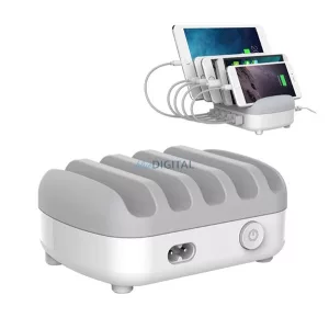 Stație de încărcare de birou ORICO 5 prize USB (5V/2400mAh, 40W, încărcare simultană a 5 dispozitive) ALB