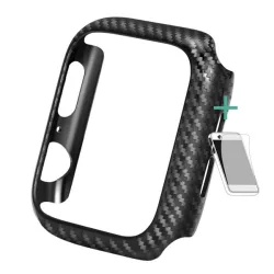   Cadru din silicon ENKAY (model carbon + protector de ecran) NEGRU Apple Watch Series 4 44mm, Apple Watch Series 5 44mm, Apple Watch Series 6 44mm, Apple Watch Series SE 44mm