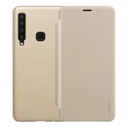   HUSĂ! - Protector de telefon din plastic NILLKIN SPARKLE (efect piele din microfibră FLIP, deschidere laterală) GOLD Samsung Galaxy A9 (2018) SM-A920