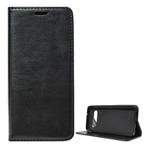 Husă stativă cu efect de piele (FLIP, deschidere laterală, desktop) negru Samsung Galaxy S10 (SM-G973)