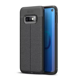   HUSĂ! - Protectie din silicon pentru telefon (rezistenta la impact mediu, efect piele, model de cusaturi) NEGRU Samsung Galaxy S10e (SM-G970)