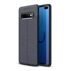   HUSĂ! - Protectie din silicon pentru telefon (rezistenta la impact mediu, efect piele, model de cusaturi) ALBASTRU INCHIS Samsung Galaxy S10 Plus (SM-G975)