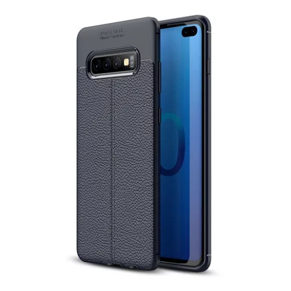 HUSĂ! - Protectie din silicon pentru telefon (rezistenta la impact mediu, efect piele, model de cusaturi) ALBASTRU INCHIS Samsung Galaxy S10 Plus (SM-G975)