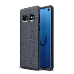   HUSĂ! - Husă silicon pentru telefon (rezistent la impact mediu, efect de piele, model de cusături) CUTTING albastruSamsung Galaxy S10 (SM-G973)