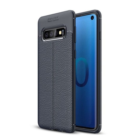 Husă silicon pentru telefon (rezistent la impact mediu, efect de piele, model de cusături) CUTTING albastruSamsung Galaxy S10 (SM-G973)