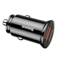   Încărcător auto BASEUS CIRCULAR 2 prize USB (30W, încărcător rapid PD 3.0) NEGRU