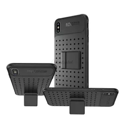   HUSĂ! - Protectie din plastic pentru telefon (cadru din silicon, model perforat, suport pentru masa detasabil) NEGRU Apple iPhone XS Max 6.5