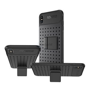 Protectie din plastic pentru telefon (cadru din silicon, model perforat, suport pentru masa detasabil) NEGRU Apple iPhone XS Max 6.5