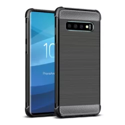   HUSĂ! - Protector de telefon din silicon IMAK VEGA (rezistență medie la impact, colț cu pernă de aer, periat, model carbon) NEGRU Samsung Galaxy S10 (SM-G973)