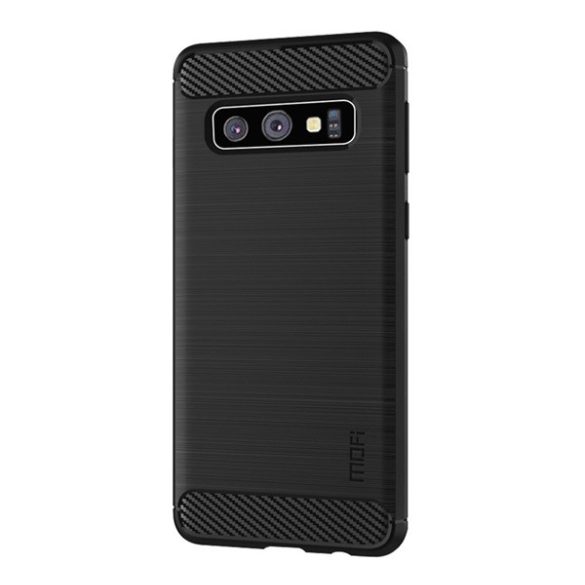 MOFI Husă silicon pentru telefon (rezistent la impact mediu, perna de aer toc, periat, model de carbon) negru Samsung Galaxy S10 (SM-G973)
