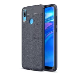   HUSĂ! - Protectie de telefon din silicon (rezistenta medie la impact, efect piele, model de cusaturi) ALBASTRU INCHIS Huawei Y7 2019 (Y7 Prime 2019)