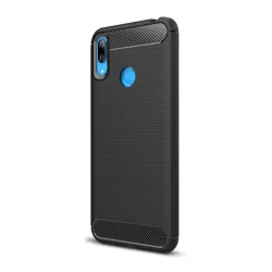   HUSĂ! - Protectie din silicon pentru telefon (rezistenta medie la impact, colt cu perna de aer, periat, model carbon) NEGRU Huawei Y7 2019 (Y7 Prime 2019)