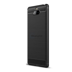 Protector de telefon din silicon (rezistență medie la impact, colț cu pernă de aer, periat, model carbon) NEGRU Sony Xperia 10 plus (L4213)