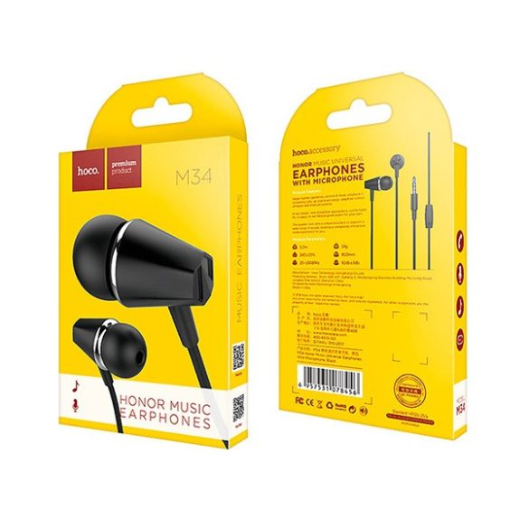 Căști HOCO M34 STEREO (mufă de 3,5 mm, microfon, buton de înregistrare) NEGRE
