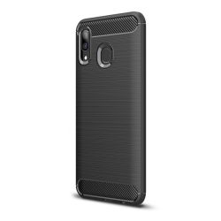   HUSĂ! - Husă silicon pentru telefon (rezistent la impact mediu, bubble heel, periat, model de carbon) negru Samsung Galaxy A40 (SM-A405F)