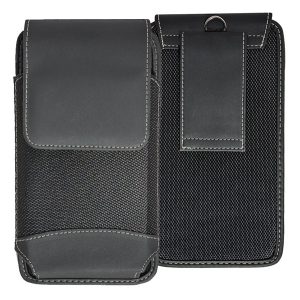 Tok standing, efect piele (universal, curea, velcro, textil, acoperire efect piele, dimensiune 6.5") NEGRU