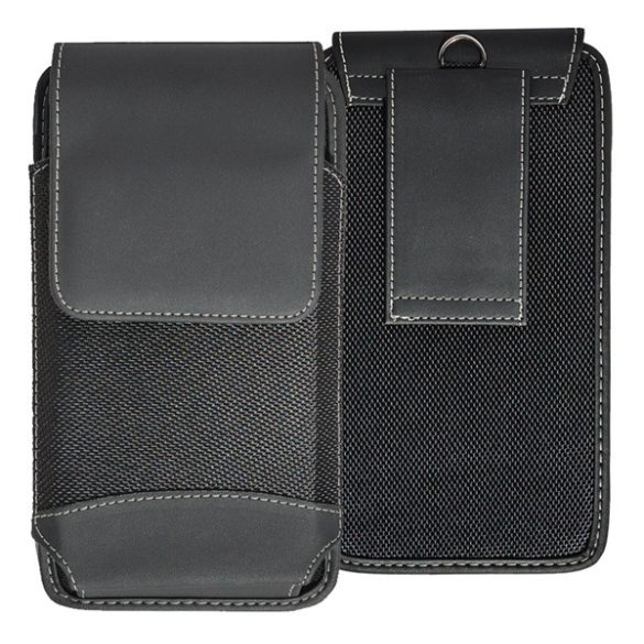 Tok standing, efect piele (universal, curea, velcro, textil, acoperire efect piele, dimensiune 6.5") NEGRU