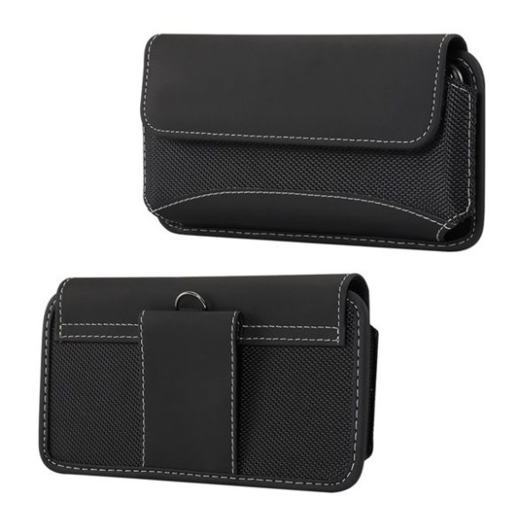 Carcasă orizontală, efect piele (universală, poate fi atașată la o curea, Velcro, textil, acoperire cu efect piele, mărime 5,7 - 6,3") NEGRU