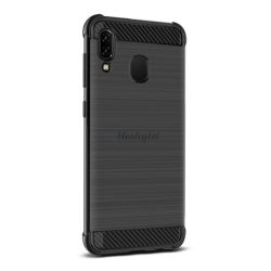   Protector de telefon din silicon IMAK VEGA (rezistență medie la impact, colț cu pernă de aer, periat, model carbon) NEGRU Samsung Galaxy A20 (SM-A205F), Samsung Galaxy A30 (SM-A305F)
