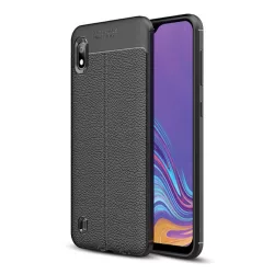   HUSĂ! - Protectie din silicon pentru telefon (rezistenta la impact mediu, efect piele, model de cusaturi) NEGRU Samsung Galaxy A10 (SM-A105F)
