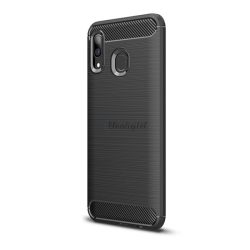   Protector de telefon din silicon (rezistență medie la impact, colț cu pernă de aer, periat, model carbon) NEGRU Samsung Galaxy A20 (SM-A205F), Samsung Galaxy A30 (SM-A305F)
