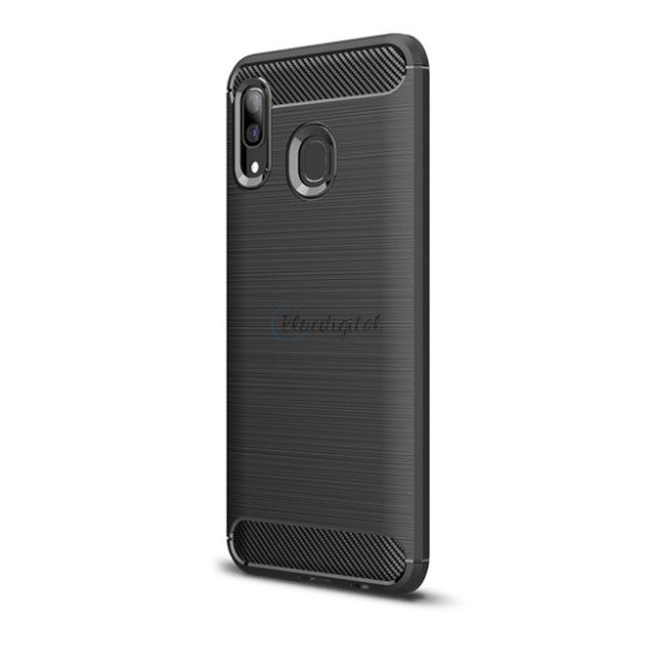 Protector de telefon din silicon (rezistență medie la impact, colț cu pernă de aer, periat, model carbon) NEGRU Samsung Galaxy A20 (SM-A205F), Samsung Galaxy A30 (SM-A305F)