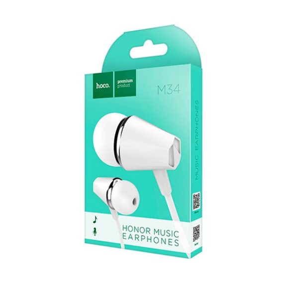 Căști HOCO M34 STEREO (mufă de 3,5 mm, microfon, buton de înregistrare) ALBE