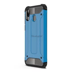   HUSĂ! - Protector de telefon din plastic Defender (rezistență medie la impact, colț cu pernă de aer, interior din silicon, efect metalic) ALBASTRU DESCHIS Samsung Galaxy M20 (SM-M205F)
