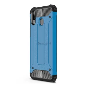 HUSĂ! - Protector de telefon din plastic Defender (rezistență medie la impact, colț cu pernă de aer, interior din silicon, efect metalic) ALBASTRU DESCHIS Samsung Galaxy M20 (SM-M205F)
