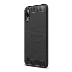   HUSĂ! - Protector de telefon din silicon (rezistență medie la impact, colț cu pernă de aer, periat, model carbon) NEGRU Samsung Galaxy M10 (SM-M105F)