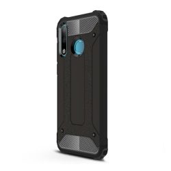   HUSĂ! - Defender plastic protecțiede telefon (rezistență la șocuri, bubble heel, interior silicon, efect metalic) negru Huawei P30 Lite (Nova 4e)