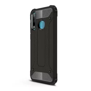 HUSĂ! - Defender plastic protecțiede telefon (rezistență la șocuri, bubble heel, interior silicon, efect metalic) negru Huawei P30 Lite (Nova 4e)