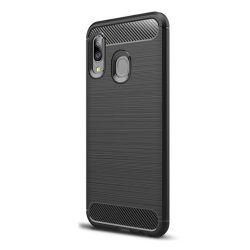   HUSĂ! - Husă silicon pentru telefon (rezistent la impact mediu, bubble heel, periat, model de carbon) negru Samsung Galaxy A20e (SM-A202F)