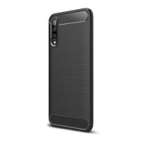   Husă silicon pentru telefon (rezistent la impact mediu, bubble heel, periat, model de carbon) negru Samsung Galaxy A70 (SM-A705F)
