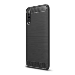   HUSĂ! - Husă silicon pentru telefon (rezistent la impact mediu, bubble heel, periat, model de carbon) negru Samsung Galaxy A70 (SM-A705F)