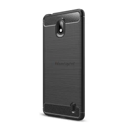   HUSĂ! - Protectie din silicon pentru telefon (rezistenta medie la impact, colt cu perna de aer, periat, model carbon) NEGRU Nokia 1 Plus