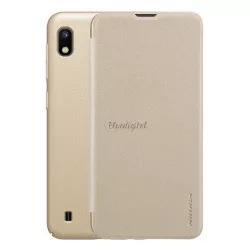   HUSĂ! - Protector de telefon din plastic NILLKIN SPARKLE (Flip cu efect de piele din microfibră, deschidere laterală) GOLD Samsung Galaxy A10 (SM-A105F)
