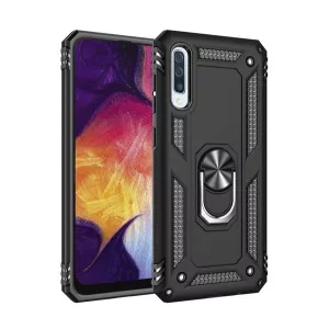 HUSĂ! - Protecție din plastic pentru telefon Defender (rezistență medie la impact, interior din silicon, inel suport telefon, placă metalică încorporată) negru Samsung Galaxy A50 (SM-A505F), Samsung Galaxy A30s (SM-A307F), Samsung G