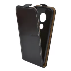   HUSĂ! - Carcasa in picioare, efect piele (FLIP, deschidere in jos, suport din silicon) NEGRU Motorola Moto G7 (XT1962)