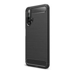   HUSĂ! - Husă silicon pentru telefon (rezistent la impact mediu, călcâi pernă de aer, model de carbon periat) negru Honor 20, Huawei Nova 5T