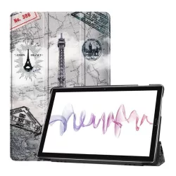   Husă stativă, efect piele (FLIP activ, deschidere laterală, suport desktop TRIFOLD, Turnul Eiffel, model hartă) GREY Huawei MediaPad M6 10.8