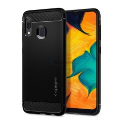   Protector de telefon din silicon SPIGEN RUGGED ARMOR (rezistență medie la impact, colț cu pernă de aer, model carbon) NEGRU Samsung Galaxy A30 (SM-A305F), Samsung Galaxy A20 (SM-A205F)