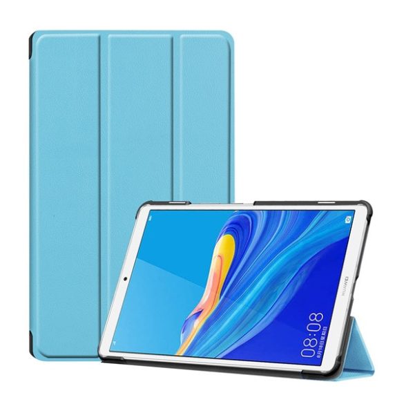 Husă în picioare, efect piele (FLIP activ, deschidere laterală, TRIFOLD, suport desktop) ALBASTRU DESCHI Huawei MediaPad M6 8.4 LTE, Huawei MediaPad M6 8.4 WIFI
