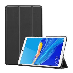 Carcasa in picioare, efect piele (FLIP activ, deschidere laterala, TRIFOLD, suport desktop) NEGRU Huawei MediaPad M6 8.4 LTE, Huawei MediaPad M6 8.4 WIFI