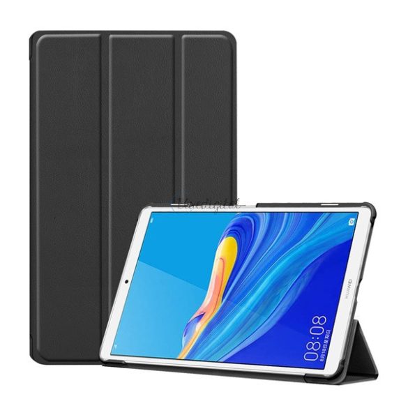Carcasa in picioare, efect piele (FLIP activ, deschidere laterala, TRIFOLD, suport desktop) NEGRU Huawei MediaPad M6 8.4 LTE, Huawei MediaPad M6 8.4 WIFI