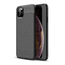  HUSĂ! - Protectie de telefon din silicon (rezistenta la impact mediu, efect piele, model de cusaturi) NEGRU Apple iPhone 11 Pro Max