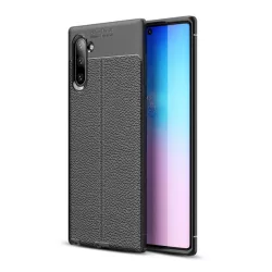   HUSĂ! - Protectie din silicon pentru telefon (rezistenta la impact mediu, efect piele, model de cusaturi) NEGRU Samsung Galaxy Note 10 (SM-N970F)