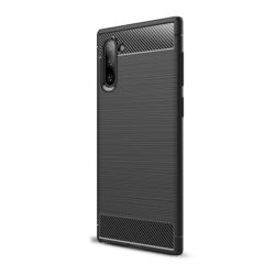   HUSĂ! - Husă silicon pentru telefon (rezistent la impact mediu, călcâi pernă de aer, periat, model de carbon) negru Samsung Galaxy Note 10 (SM-N970F)