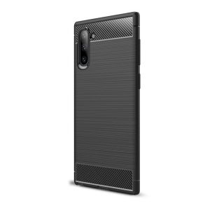 Husă silicon pentru telefon (rezistent la impact mediu, călcâi pernă de aer, periat, model de carbon) negru Samsung Galaxy Note 10 (SM-N970F)